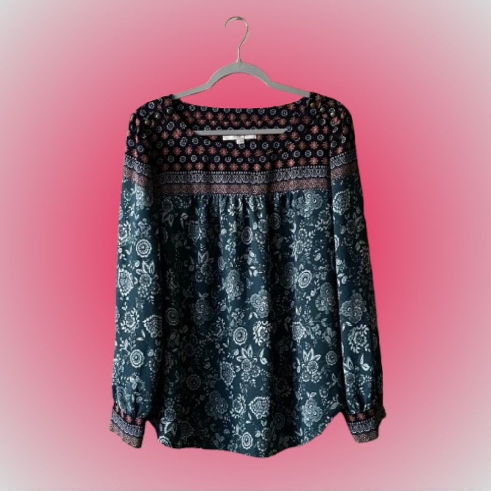 Flowy boho Loft mixed print button shoulder blouse top floral wilderkind